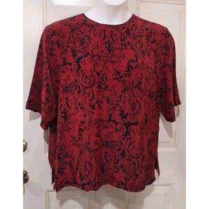 Vintage. Silk Blouse, Norah Noh, Roses Floral Print  Silk, 1975,  Sz, 16